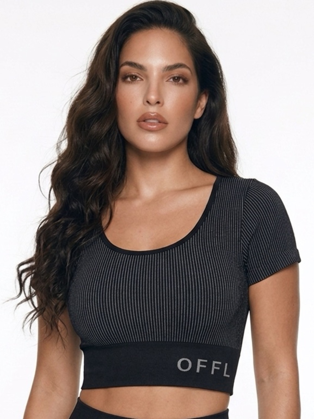 OFFLINE BY AERIE | Black Ribbed Seamless Crop Top Short Sleeves Women’s Size L